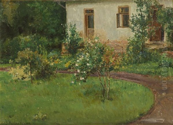 In Front Of A House Oil Painting by Jozef Krzesz-Mecina