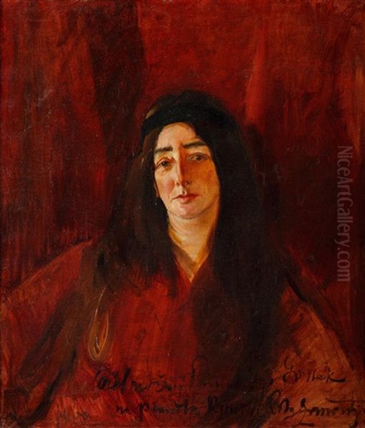 Portret Kobiety W Czerwieni (maria Grossek Korycka) Oil Painting by Konrad Krzyzanowski