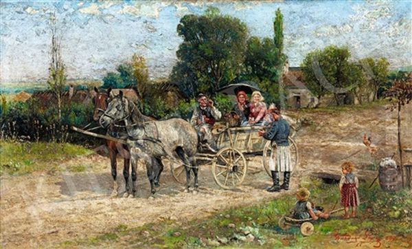 Encounter Oil Painting by Lajos Kubanyi