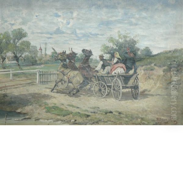 The Runaway Wagon Oil Painting by Lajos Kubanyi