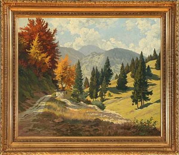 Autunm Landscape In Sunshine Oil Painting by Otto Kubel