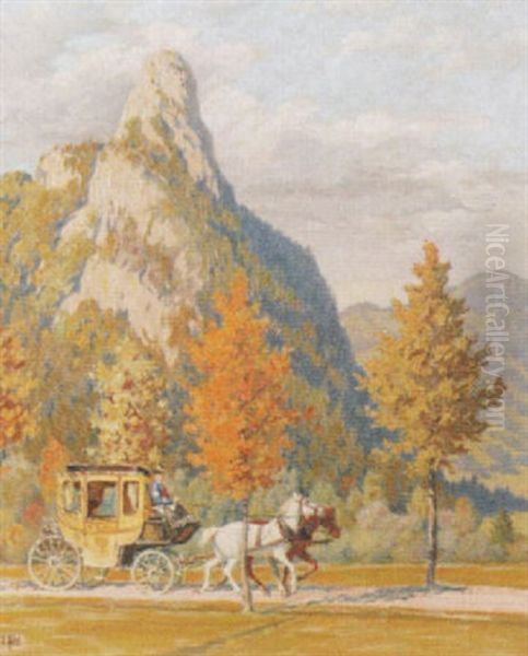 Der Alte Postwagen Am Kofel Bei Oberamemrgau Oil Painting by Otto Kubel