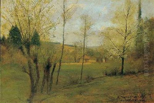 Landschaft Bei Godesberg Am Rhein Im Fruhling Oil Painting by Erich Kubierschky