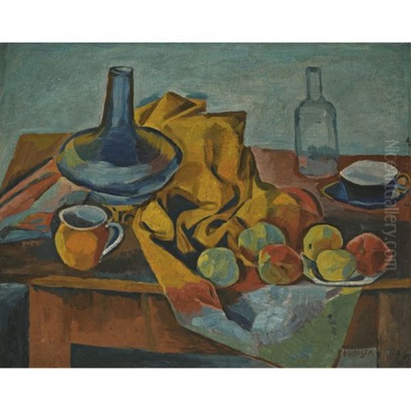 Still Life With Fruit (zatii S Ovocem) Oil Painting by Bohumil Kubista