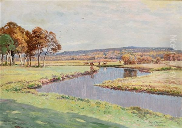 Fluslandschaft Bei Klein-flottbek In Der Herbstsonne Oil Painting by Max Kuchel