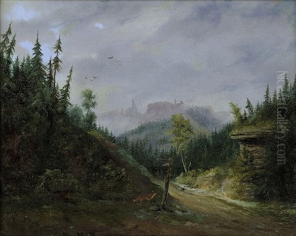 Landschaft In Der Sachsischen Schweiz Mit Blick Auf Die Affensteine (?) Oil Painting by Franz Kuchenbuch