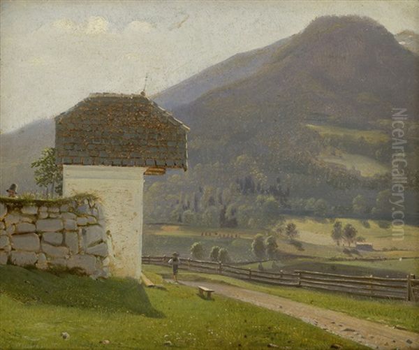 Kleiner Weg Mit Jungen In Tiroler Sommerlandschaft Oil Painting by Albert Kuchler