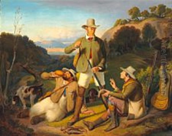 Hunters Resting Oil Painting by Albert Kuchler