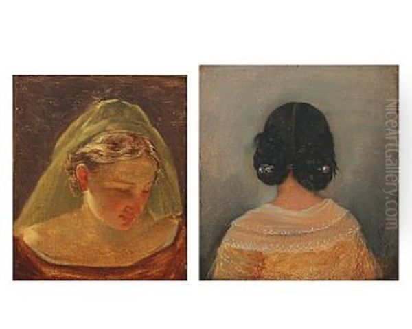 Women Portrait (+ Another; 2 Works) Oil Painting by Albert Kuchler