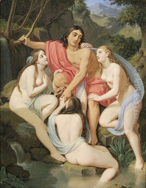 Hylas Umgeben Von Drei Najaden Oil Painting by Carl Gotthelf Kuechler