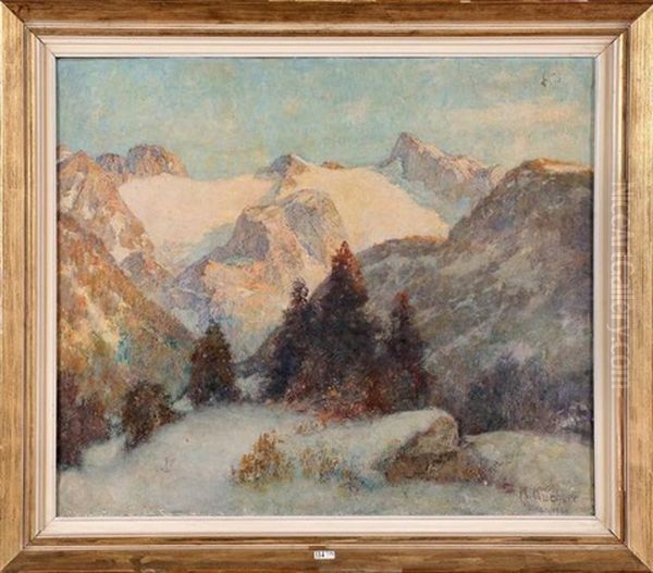 Vue De La Montagne Dachstein Enneigee Oil Painting by Karl Kuechler