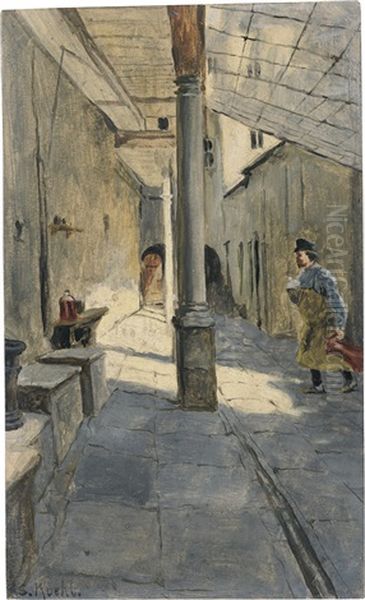 Hinterhofwerkstatt Bei Sonnenschein Oil Painting by Gotthardt Johann Kuehl