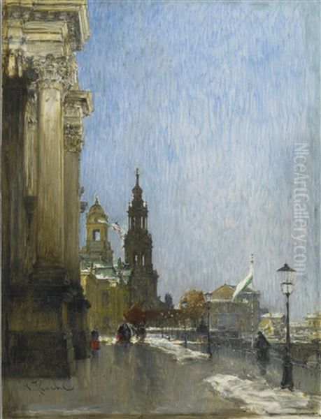 Blick Von Der Bruhl'schen Terrasse Auf Hofkirche Und Semper-oper, Dresden (dresden, A View From The Bruhl'schen Terasse Over The Hofkirche And The Semper Opera) Oil Painting by Gotthardt Johann Kuehl