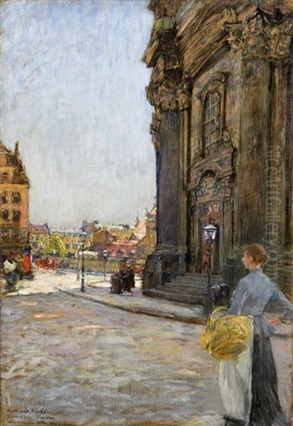 Vor Der Kreuzkirche In Dresden Oil Painting by Gotthardt Johann Kuehl