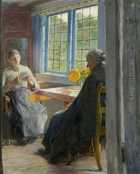 Zwei Damen In Einem Interieur Oil Painting by Gotthardt Johann Kuehl