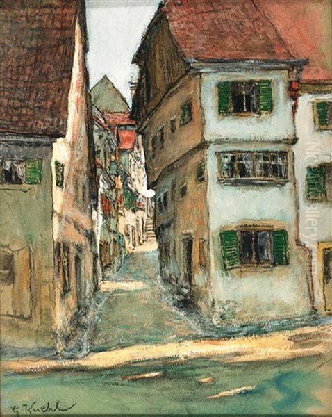 Malerische Gasse In Einem Stadtchen Am Bodensee Oil Painting by Gotthardt Johann Kuehl