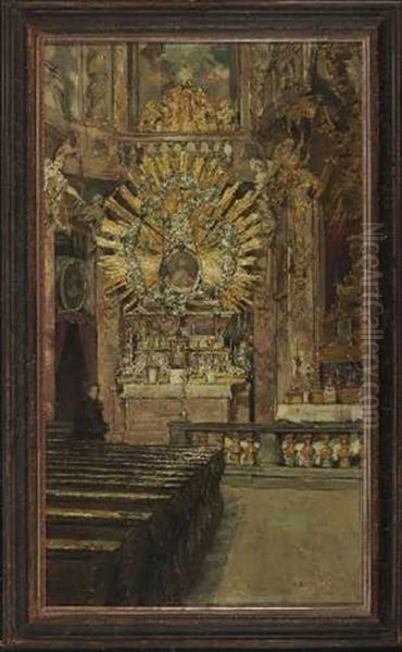 Blick Auf Den Altar Der Asamkirche (st. Johann Nepomuk) In Munchen Oil Painting by Gotthardt Johann Kuehl