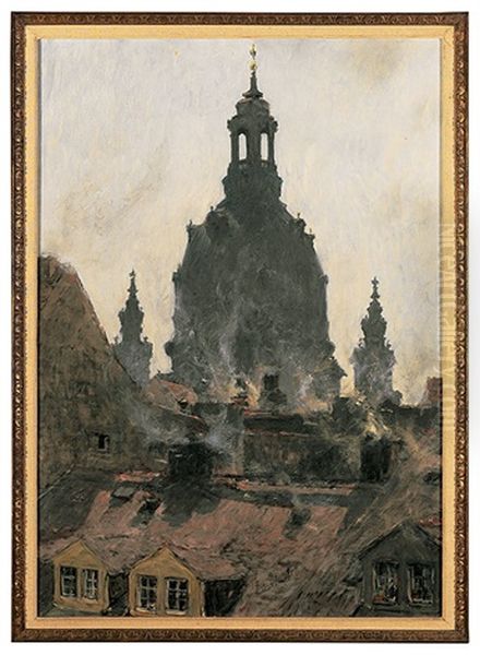 Blick Auf Die Kuppel Der Frauenkirche An Einem Sonnigen Sommermorgen Oil Painting by Gotthardt Johann Kuehl