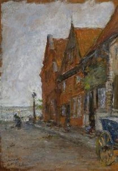 Travemunde - Hauserzeile In Der Marktstrase Oil Painting by Gotthardt Johann Kuehl