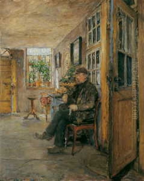 Hollandisches Interieur Mit Sitzendem Mann Oil Painting by Gotthardt Johann Kuehl