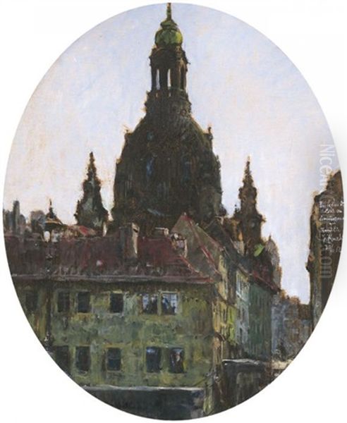 Blick Durch Altstadtgassen Auf Die Kuppel Der Dresdener Frauenkirche Oil Painting by Gotthardt Johann Kuehl