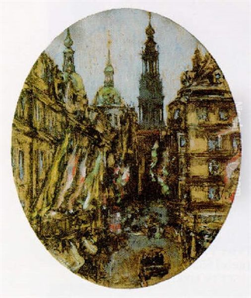 Strasenzug In Dresden Mit Blick Auf Die Katholische Hofkirche Oil Painting by Gotthardt Johann Kuehl