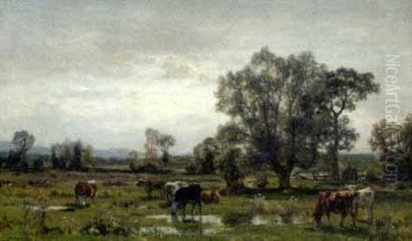 Grasende Kuhe In Weiter Landschaft Oil Painting by Wilhelm Kuehling