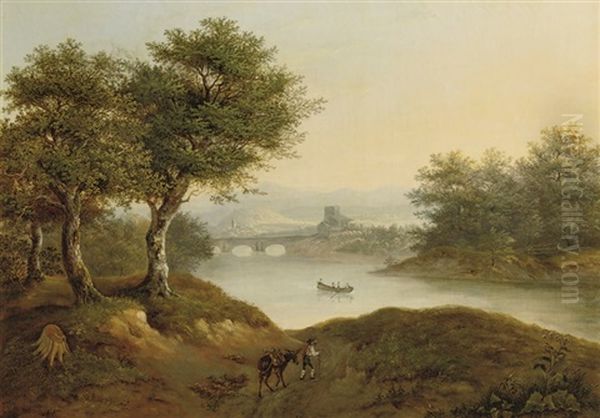 A River Landscape With A Traveller Oil Painting by Constantin Von Kugelgen