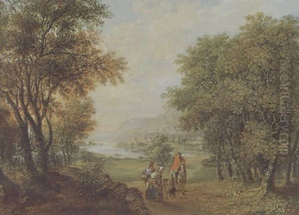 Weite, Bewaldete Flusslandschaft Mit Einem Reiter Und Bettlern by Karl Ferdinand von Kuegelgen