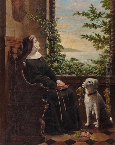 Nonne Aus Dem Fenster Blickend Oil Painting by Georg Kugler