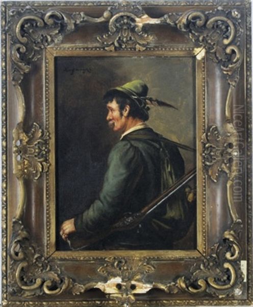 Portrait Of A Hunter Oil Painting by Max Kuglmayr