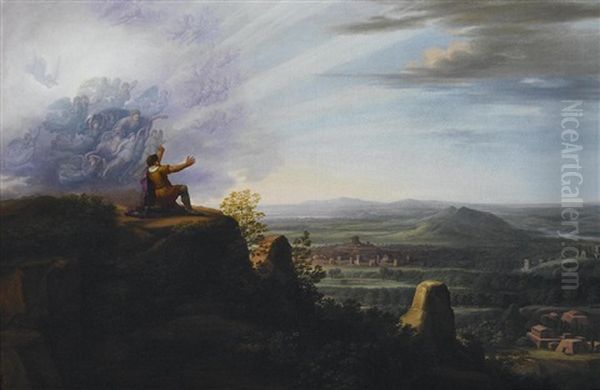 God Showing Moses The Promised Land From The Top Of Mount Nebo Oil Painting by Carl Ludwig Kuhbeil