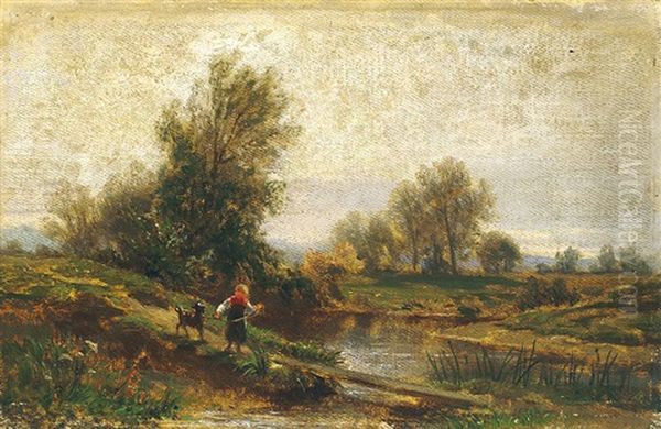 Bachlandschaft An Einem Sommertag, Kind Mit Ziege Am Ufer Oil Painting by Wilhelm Kuehling