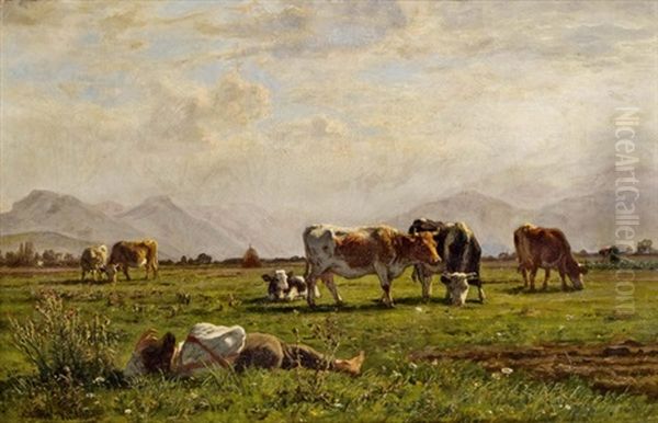 Viehweide Oil Painting by Wilhelm Kuehling