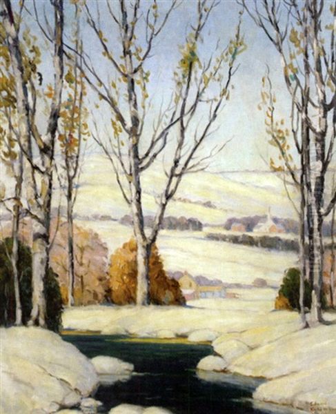 First Snow Of Winter, Bucks County, Pennsylvania Oil Painting by Edward Kuhlman