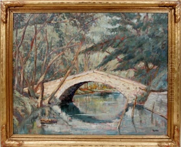 River And Forest Scene Oil Painting by Max Kuhn