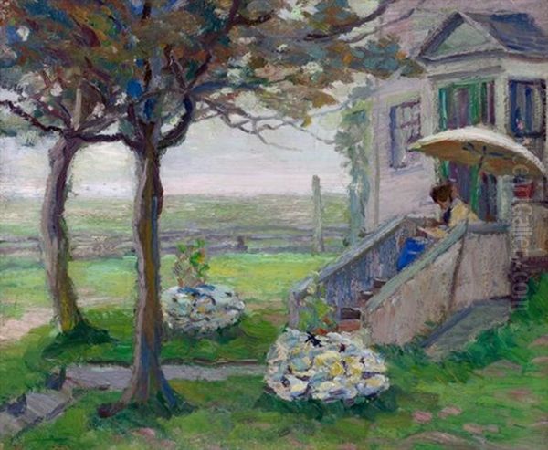 Vera Kuhn Reading On The Porch Oil Painting by Walt Kuhn