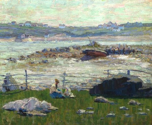 Vera Kuhn Sitting On Grass, Blanford, Nova Scotia Oil Painting by Walt Kuhn