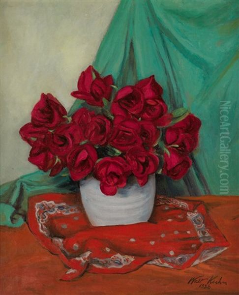 Still Life With Red Roses Oil Painting by Walt Kuhn