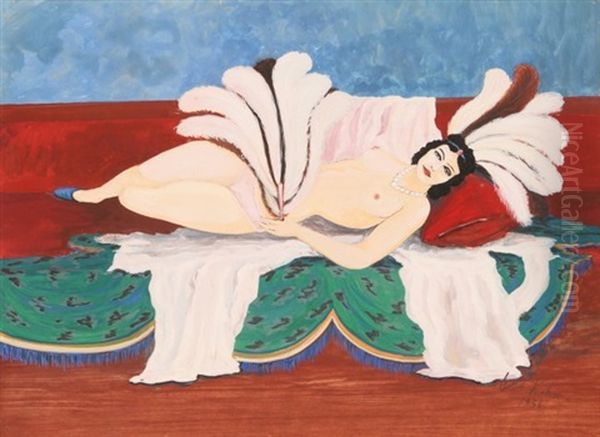 Reclining Topless Fan Dancer Oil Painting by Walt Kuhn