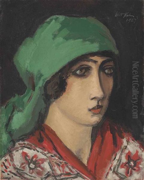 Ruth With Green Headcloth Oil Painting by Walt Kuhn