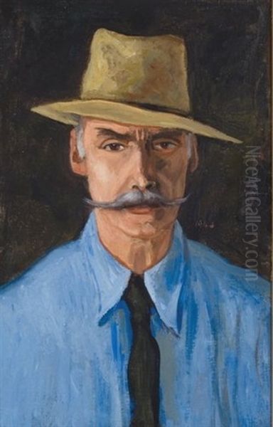 Man With Hat And Moustache Oil Painting by Walt Kuhn