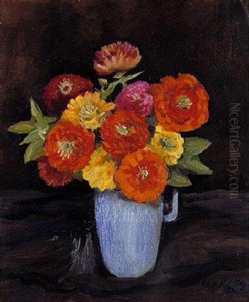 Zinnias Oil Painting by Walt Kuhn