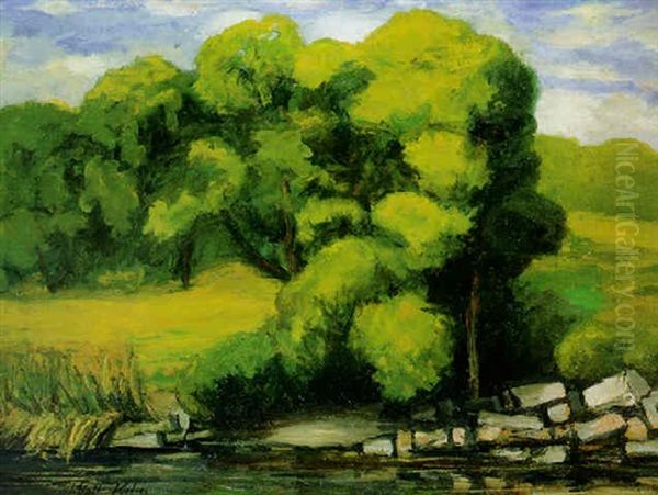 Riverbank Oil Painting by Walt Kuhn