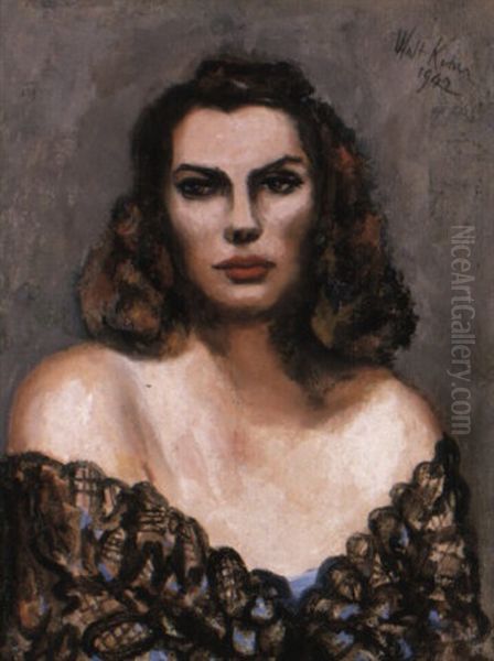 Lily Cushing In Black Lace Oil Painting by Walt Kuhn