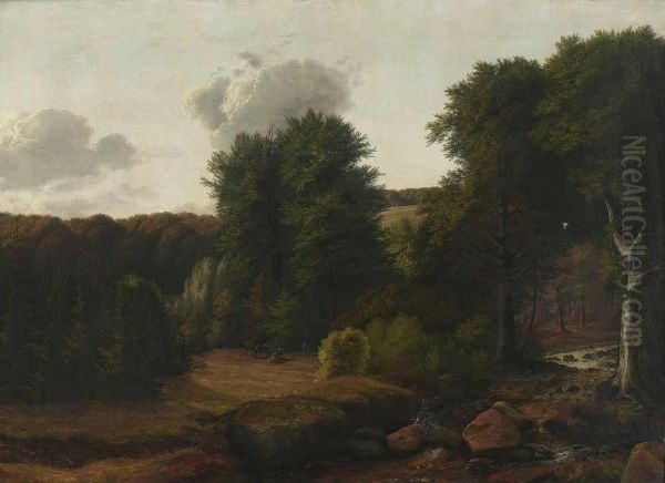 Waldlandschaft Mit Bachlauf. Oil Painting by Johannes, Hans Beckmann