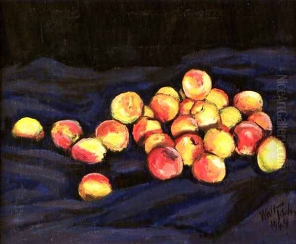 Peaches Blue Cloth Oil Painting by Walt Kuhn