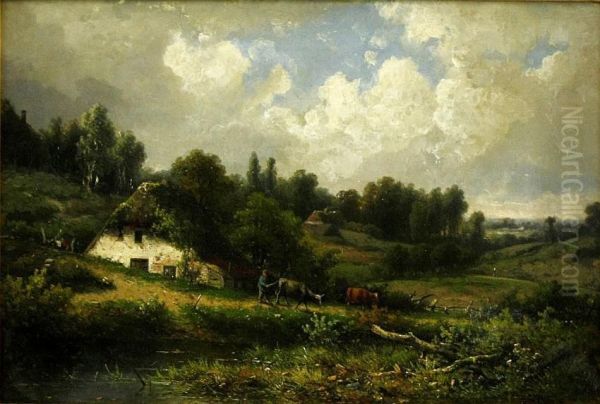 Landschaft Mit Reetdachhausern Oil Painting by Johannes, Hans Beckmann