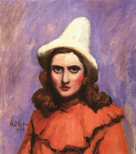 Girl In Clown Suit Oil Painting by Walt Kuhn