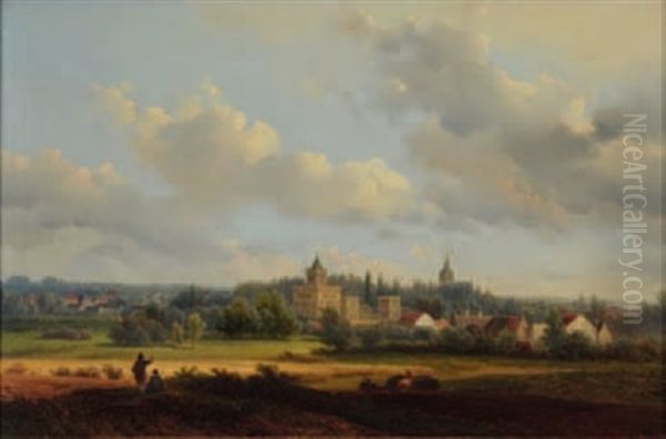 Town On The Continent Oil Painting by Pieter Lodewijk Kuhnen